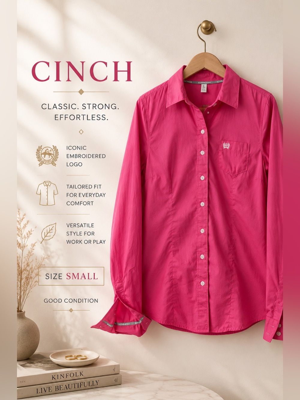 Cinch Pink Button Front Western Shirt Size Small